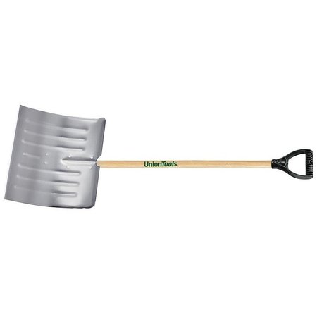 UNION TOOLS Snow Shovel, 18 in W Blade, 1412 in L Blade, Aluminum Blade, Wood Handle, 51 in OAL 1640400